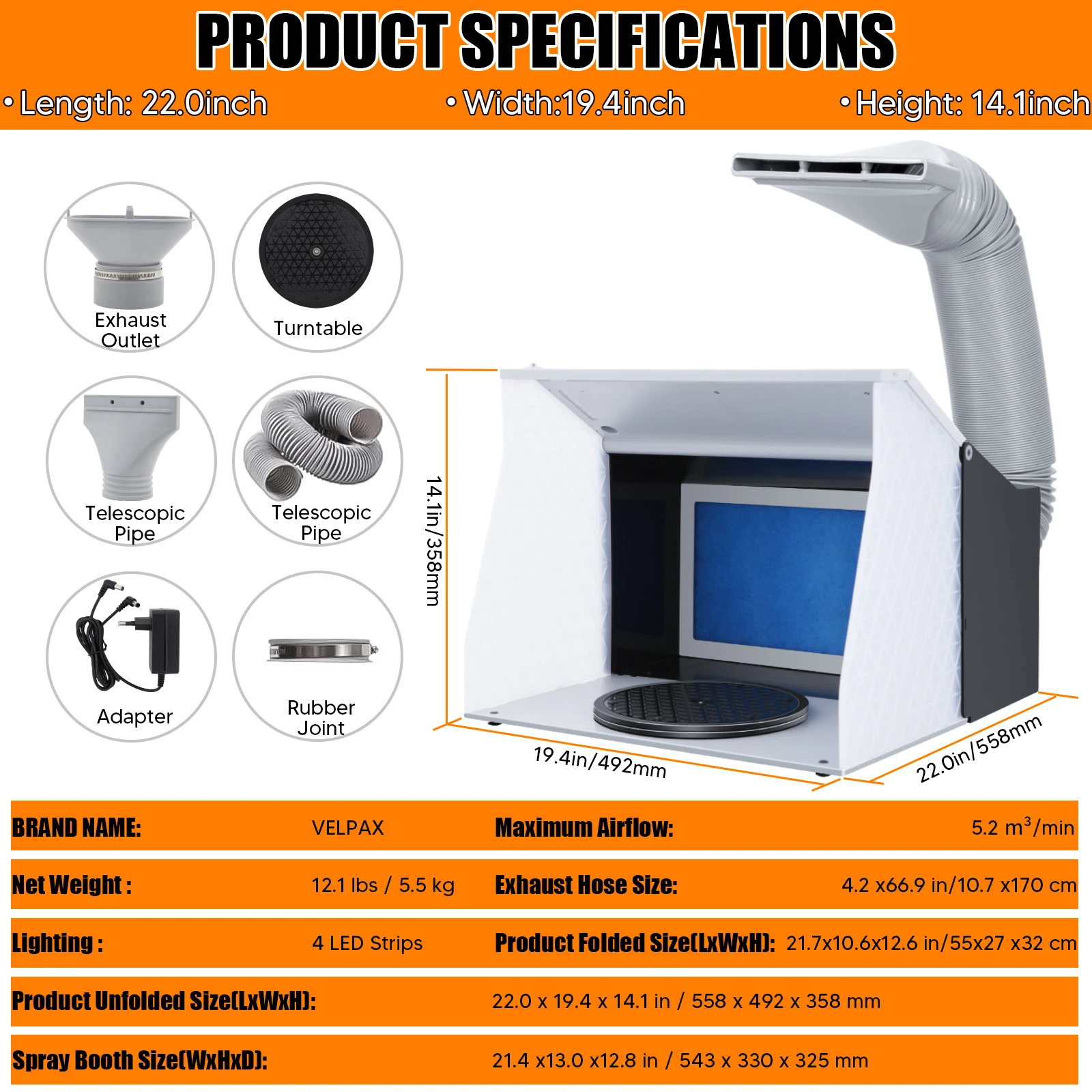 Verf cabine-airbrush opvouwbare ventilator Dubbele snelheidsregeling LED-tray geïntegreerde decoratieve modellering
