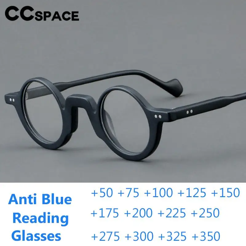 B57447 Retro Round Acetate Anti Blue Light Reading Glasses Comfortable Optical Rivet Presbyopia Eyeglasses +50+100+150+200+350