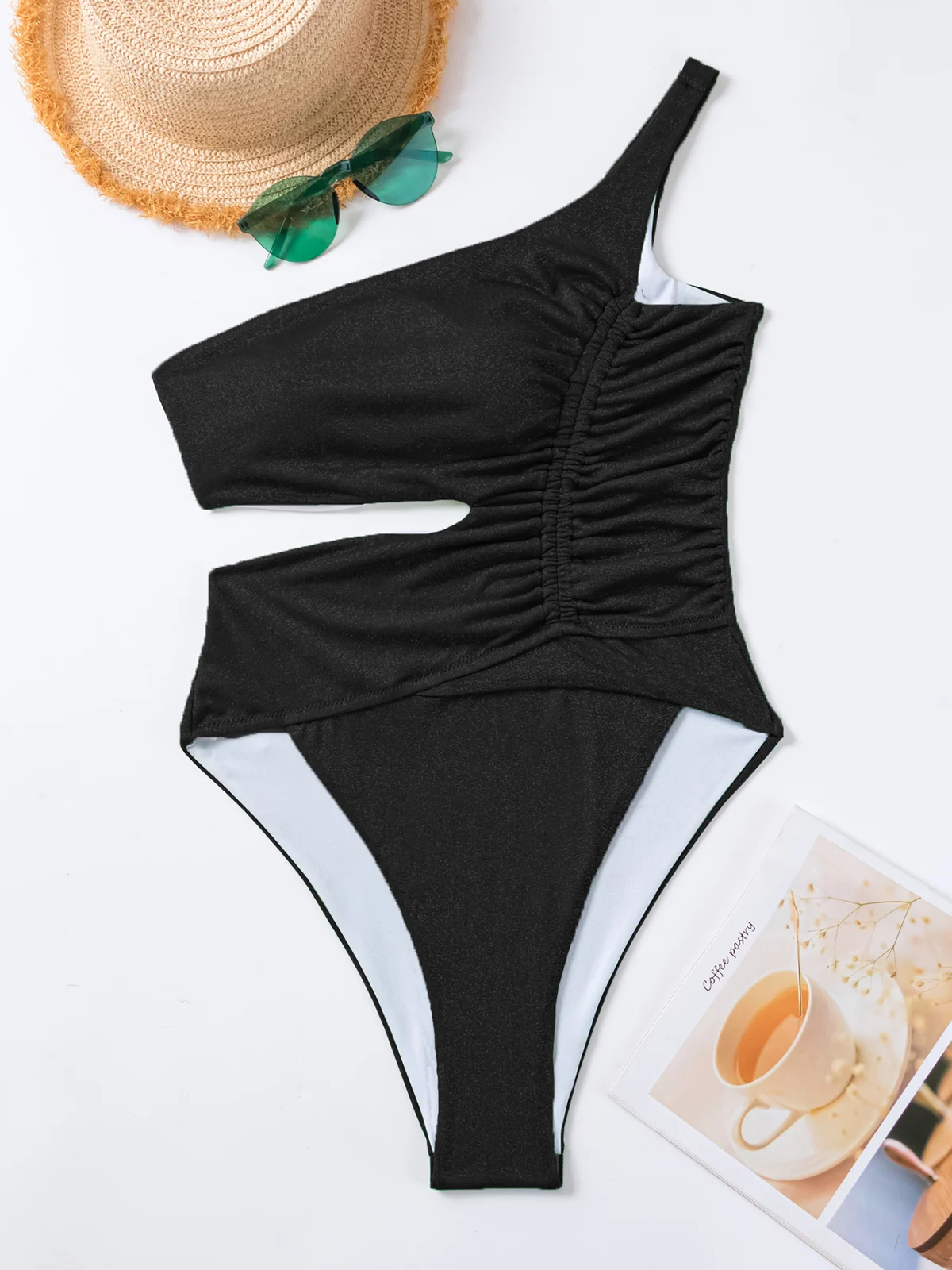 One Shoulder Women One Piece Swimsuit 2023 Sparkling Female Swimsuit Bathing Suit Swimming Suits Beachwear Hollow Out Monokini