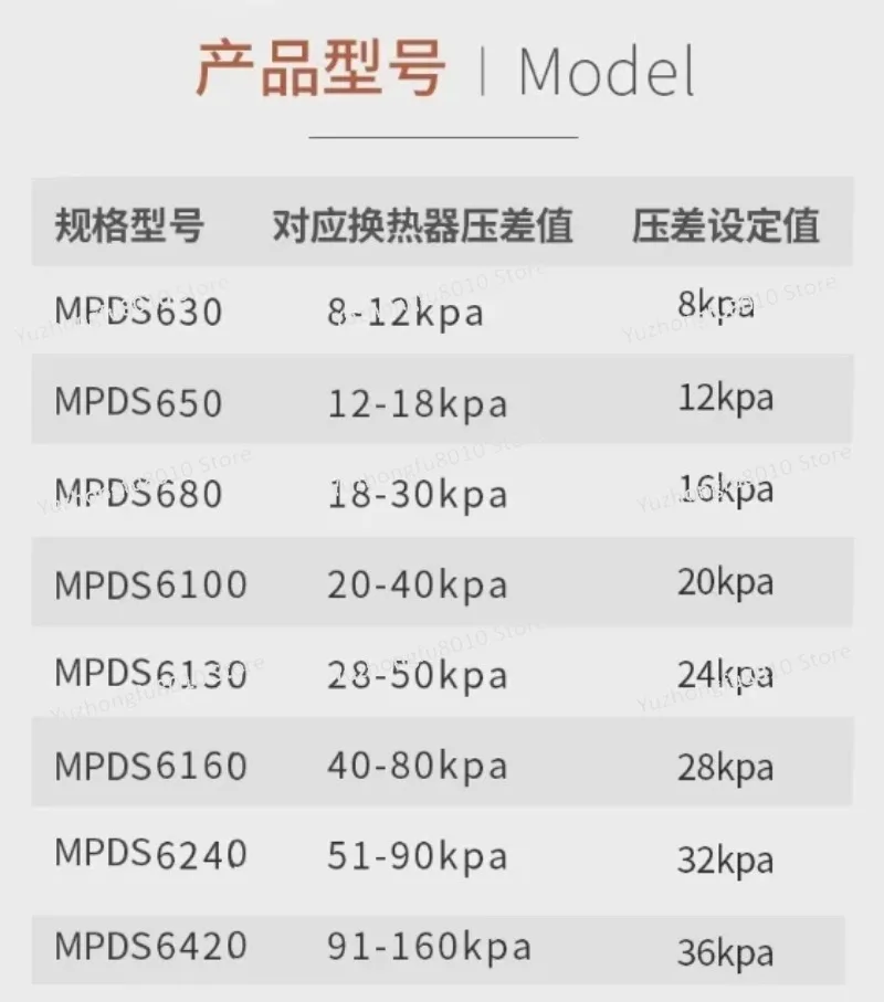 

Differential Pressure Switch MPDS630 MPDS650 MPDS680 Air Conditioner Differential Pressure Switch