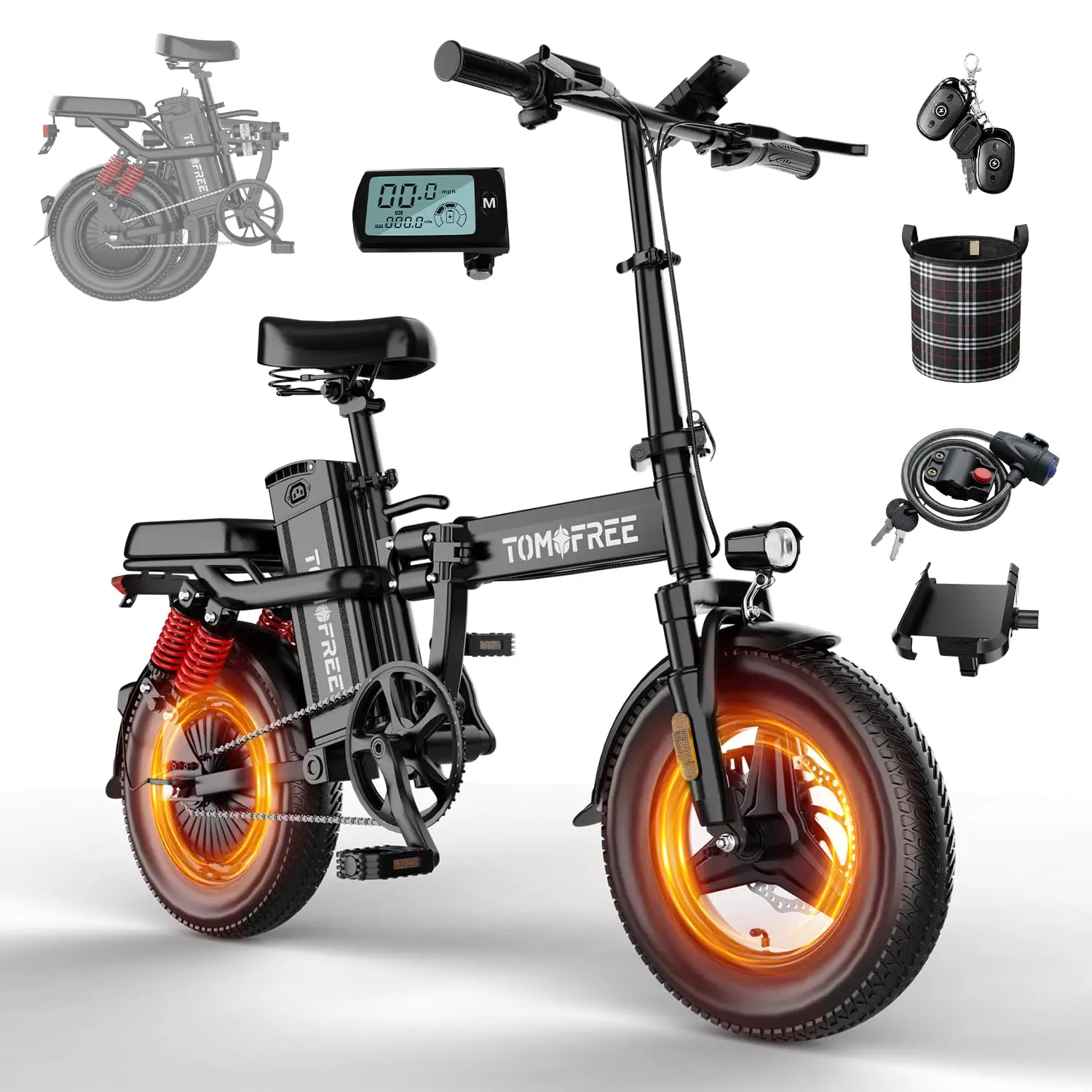 Folding Electric Bike Adults 750W Motor 48V 22.5Ah Battery 75 Miles Range Fat Tire Commuter E-bike, Customized