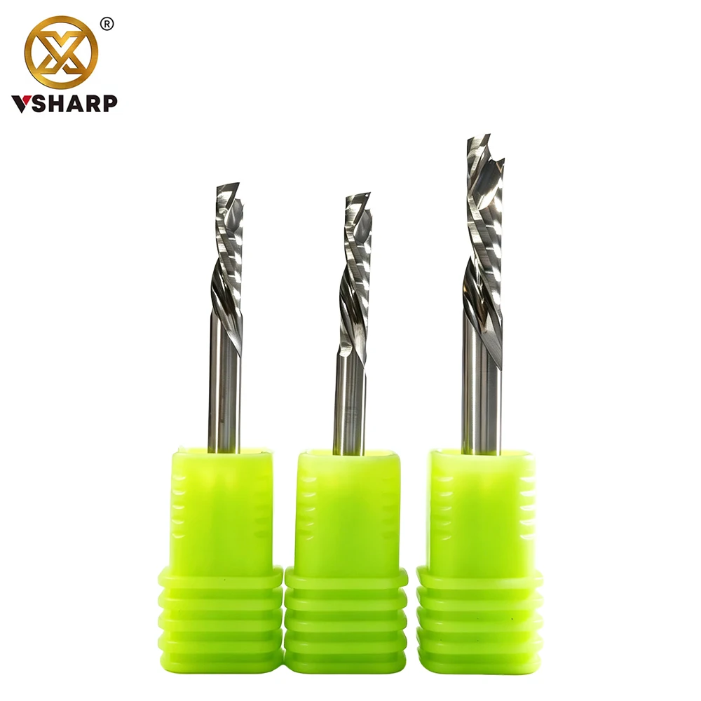 Vsharp 1 Flute UP & DOWN End Mill Spiral Carbide Cutter Woodworking Tools for Compression Wood