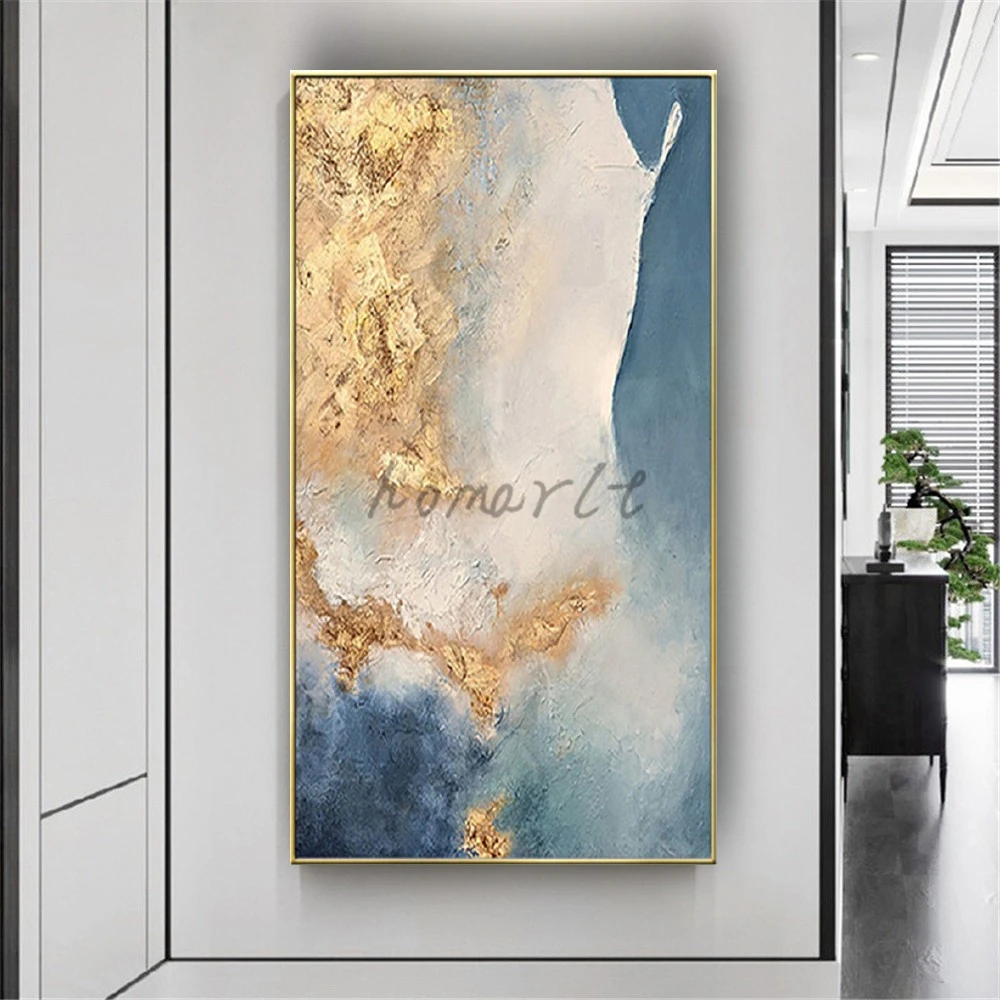 High Quality Original 100% Hand Painted Gold Foil Abstract Oil Painting On Canvas In Room Modern Wall Art Picture For Home Decor