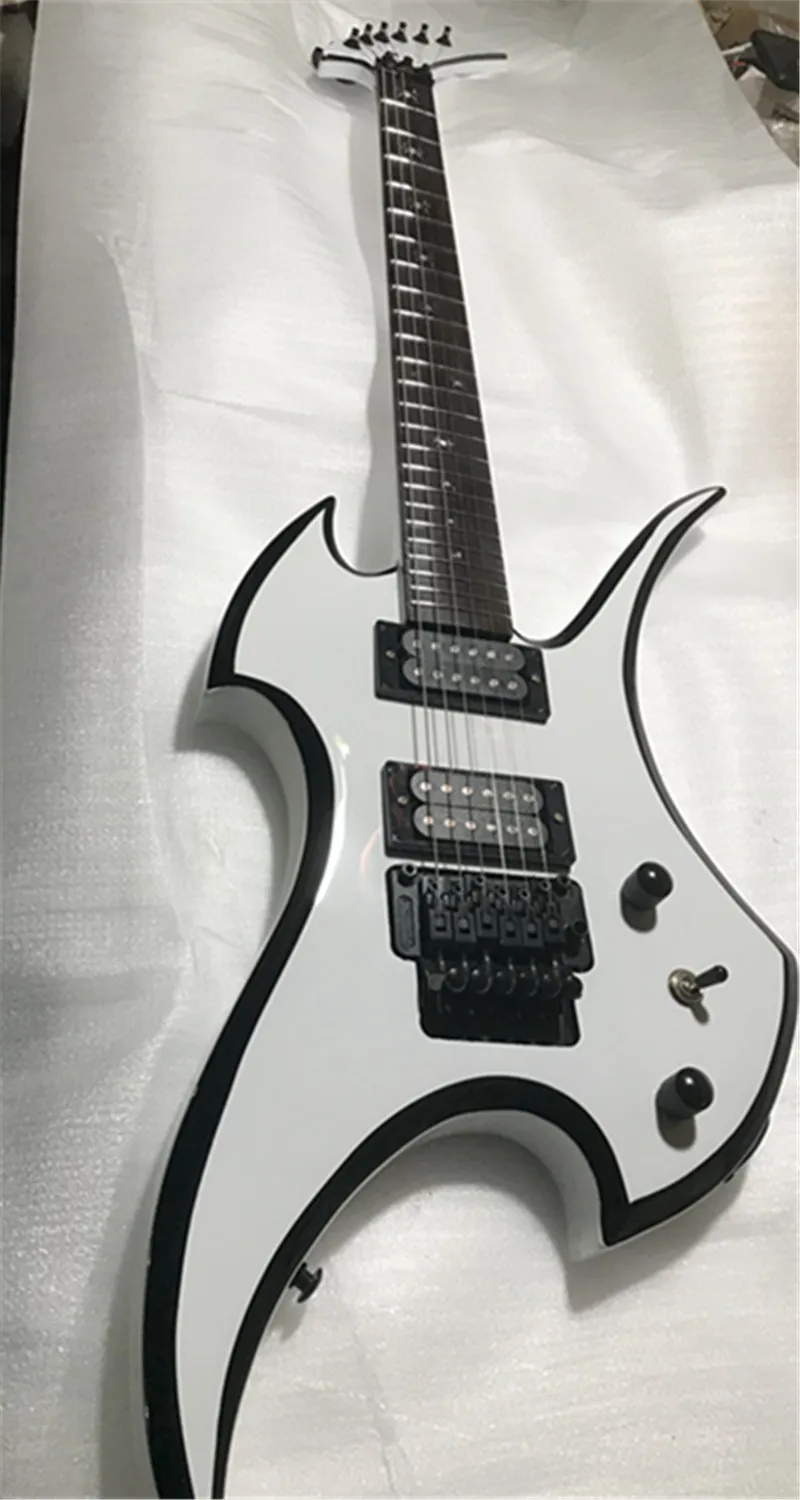 Free shipping, black shaped electric guitar, string string back, customizable