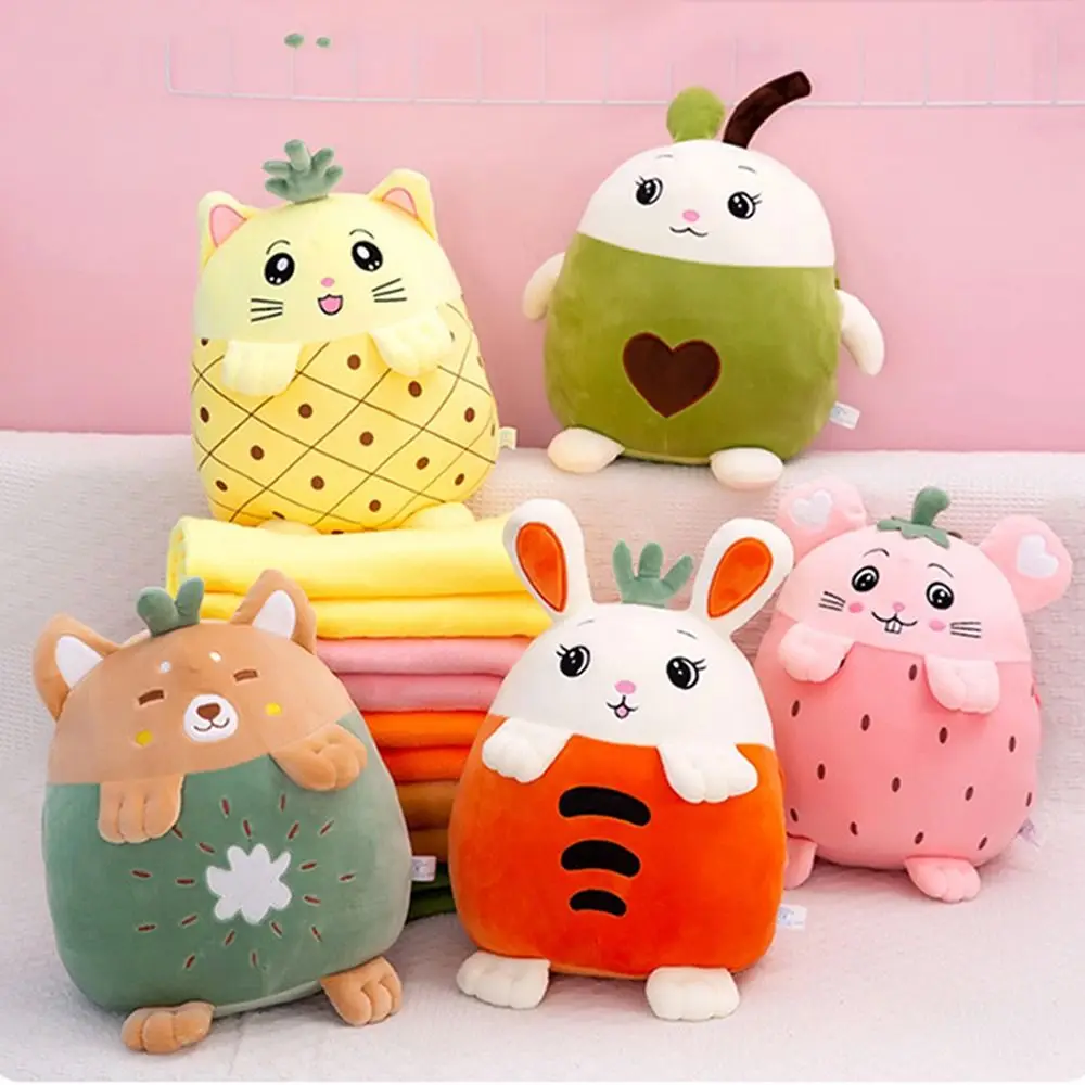 3-in-1 knuffels kussen diervormige draagbare cartoon kussendeken met deken katoen warme hand pluche pop warme winter