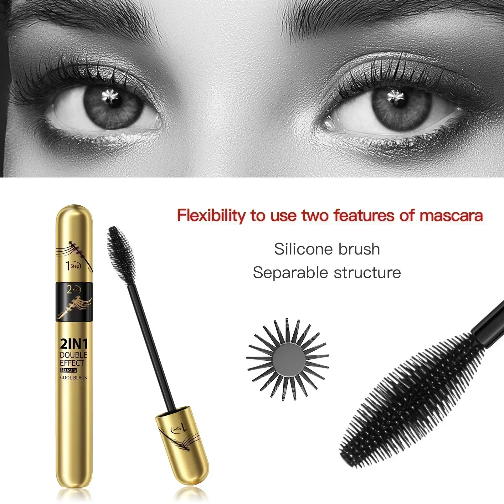 HelloKiss Doppelseitige Wimperntusche, verlängert lockige, schlanke Wimpern, langlebig, wasserfest, schnell trocknend, professionelle 2-in-1-Wimperntusche, 9 g