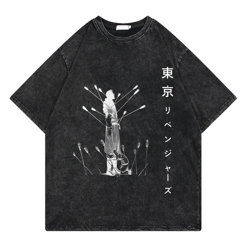 Vinland Saga Anime Vintage Washed Tshirt Graphic Print Hip Hop Streetwear Loose Y2k Summer Short Sleeve Harajuku 100% Cotton Top