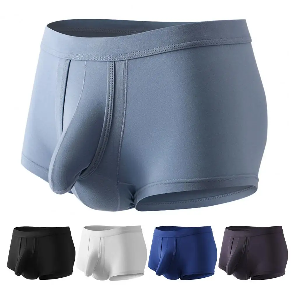 Men Underpants Elephant Nose Mid Waist High Elastic Boxer Briefs Breathable Anti-septic Moisture-wicking Men Underpants