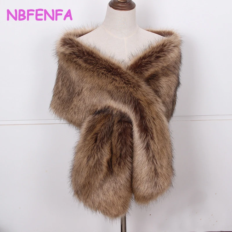 

NBFENFA Hair Collar Shawl Imitation Fur Fox Hair Large Shawl Women's Stage Dinner Dress Cape Scarf Fake Collar