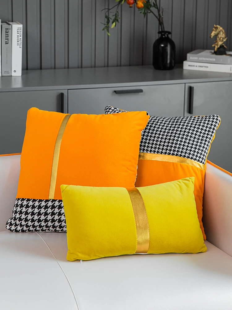 

Light luxury throw pillow Thousand birds grid living room sofa cushion bedside backrest waist pillow throw pillow with core wais