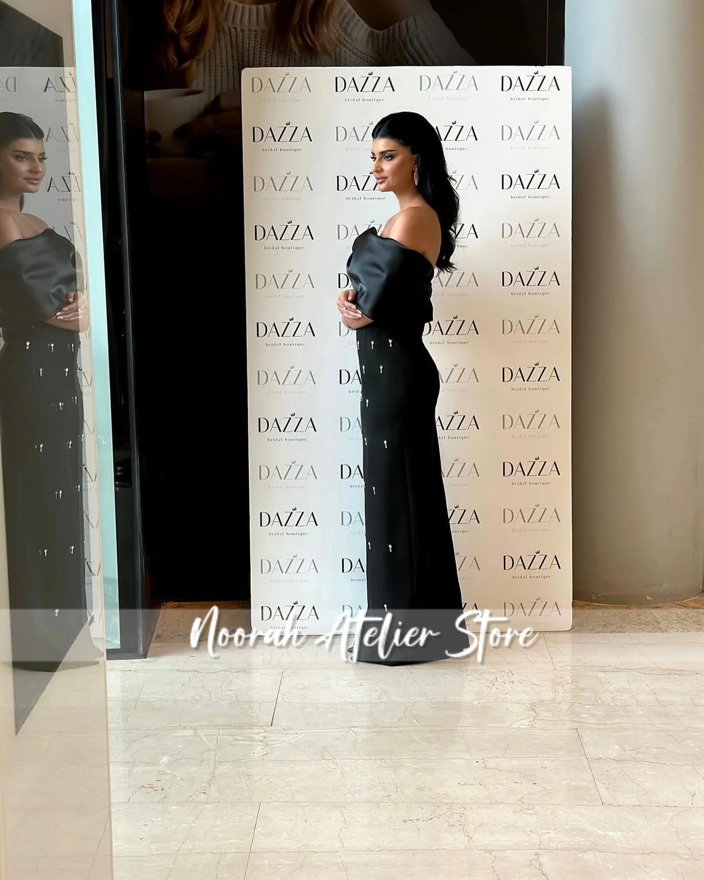 فساتين سهرة نسائية فاخرة أنيقة باللون الأسود بدون أكتاف 2025 دبي فستان المشاهير مطرز بطول الأرض فستان حفلات مخصص