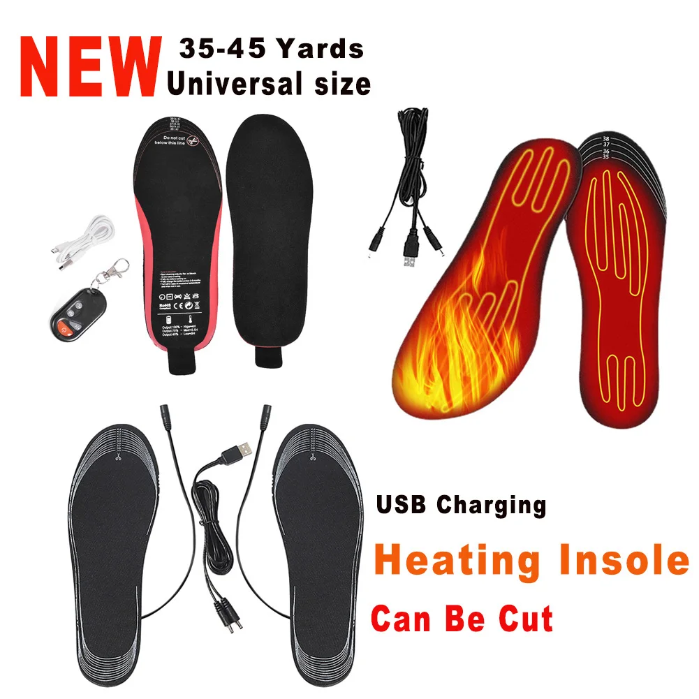 New Winter Heated Insole With Remote Control USB Rechargeable 35-45 Yards Foot Warmer Can Be Cut For Hunting Hiking Camping