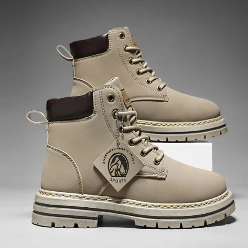 2025*High Top Boots Men's Leather Shoes Fashion Motorcycle Ankle Boots for Men Winter Boots Man Shoes Lace-Up Botas Hombre image 6