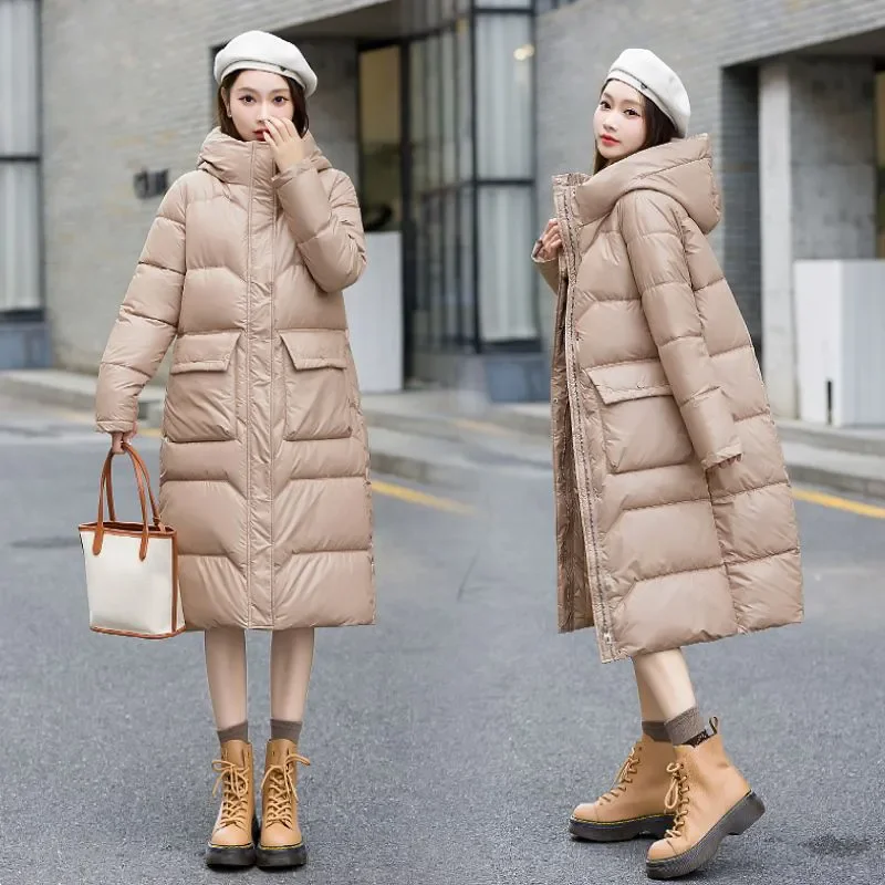 Down Cotton-Padded Jacket Women\'s Overcoat 2024 Autumn Winter New Cotton Coat Mid-Length Fashion Loose Hooded Thick Warm Parka