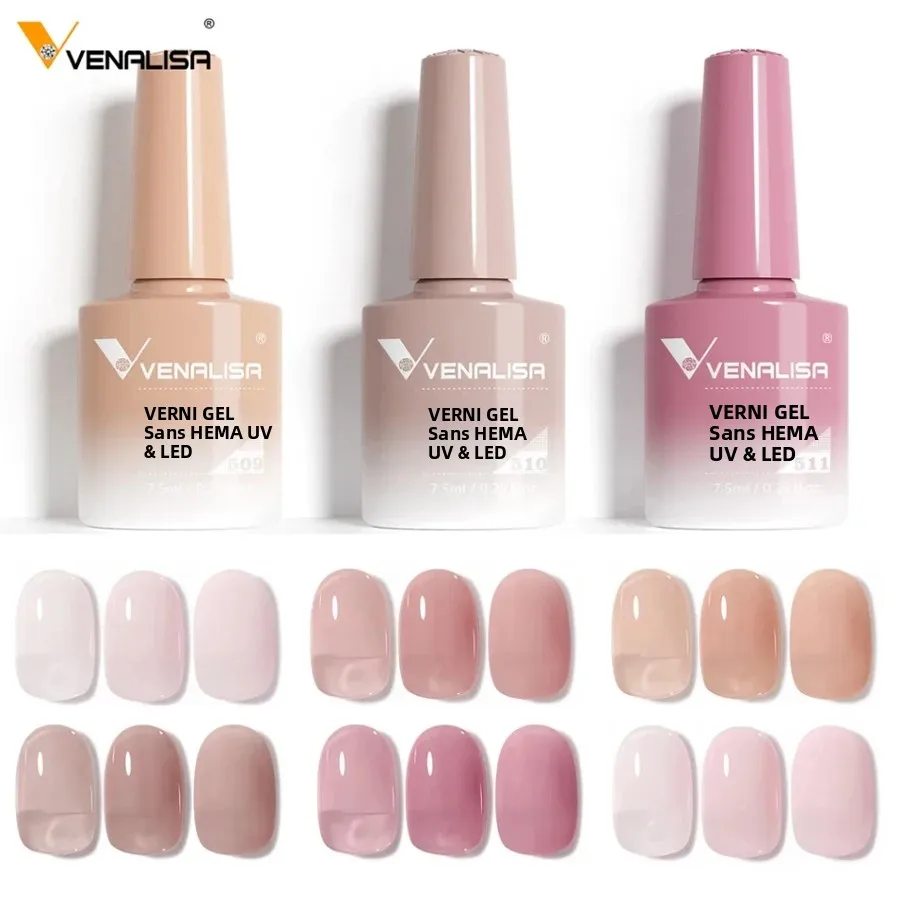 Vernis à ongles gel nude rose Venalisa 7,5 ml sans HEMA, gel UV LED pour manucure, vernis gelée, effet soak-off pour une finition parfaite des ongles