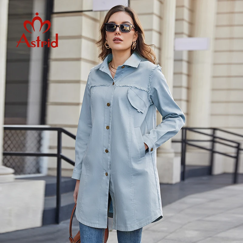 

Astrid Women's Shirt jacket Mid-Long Denim Coat long Casual Lapel buttons Tassel design Loose Trench Coat New In Outerwears