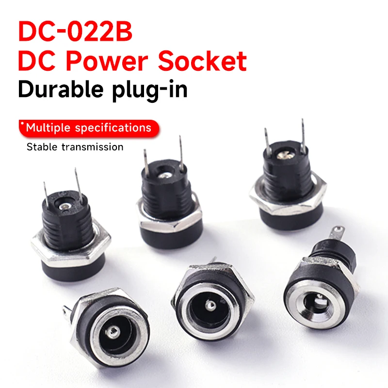 5pcs DC-022B Panel-Mount Female Socket Power Jack Available in 5.5x2.1/2.5mm And 3.5x1.3mm Sizes for Electronics