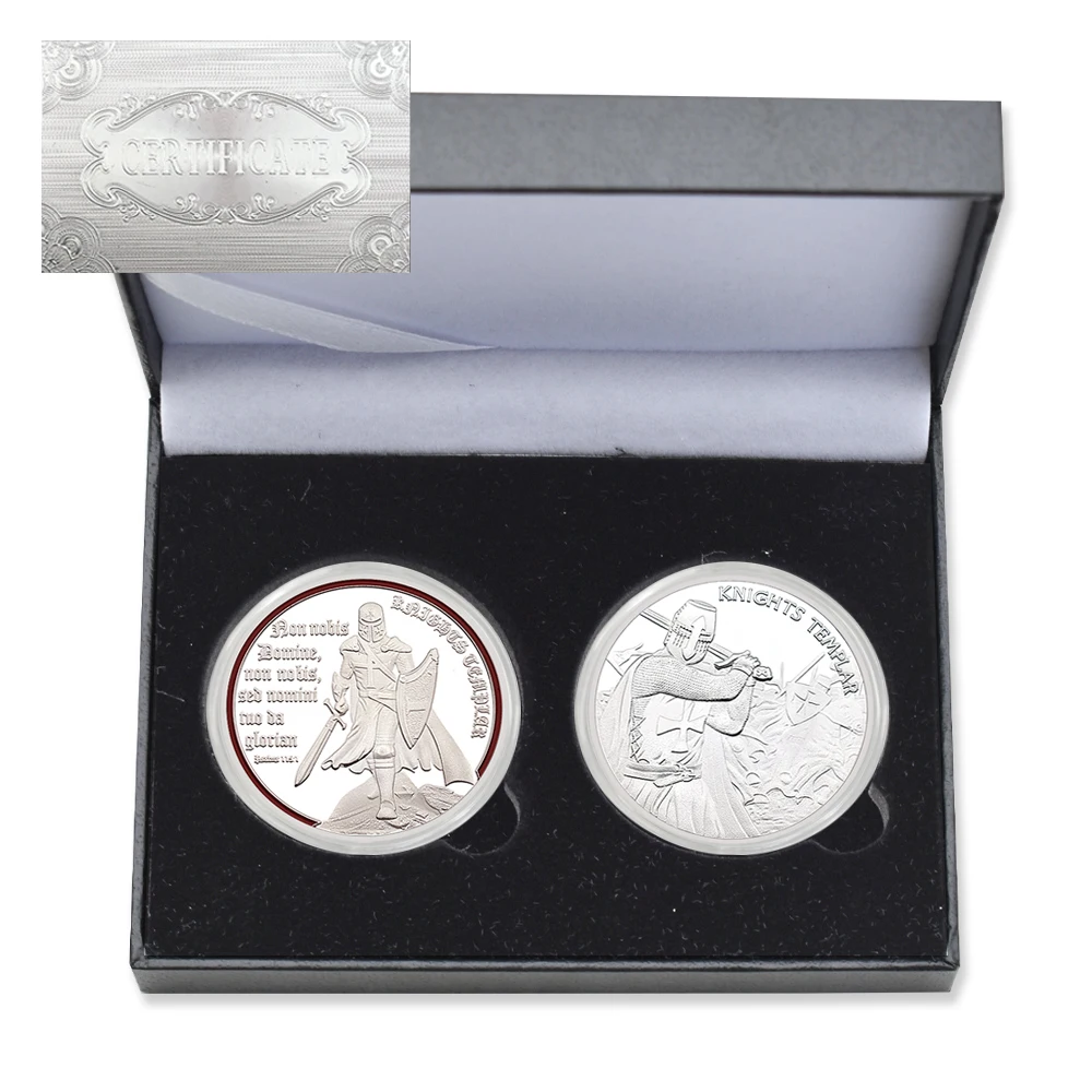 

2pc/box Knight Templar Commemorative Coin Metal Crusader Medal with Certificate and Gift Box Collection Gift