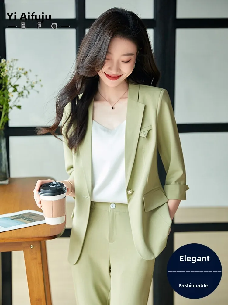 Green Suit Jacket Women's Summer Thin Casual Professional Set High-End Design Sensation Small Audience Western Clothes Top