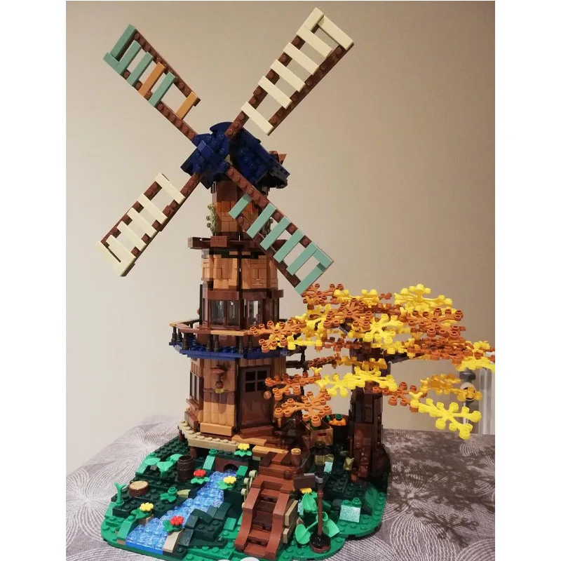 MOC-59227 de montaña de agua corriente para niños, montaje de molino de viento pequeño y vívido, modelo de bloque de construcción de empalme, 1778 piezas, regalo de Navidad