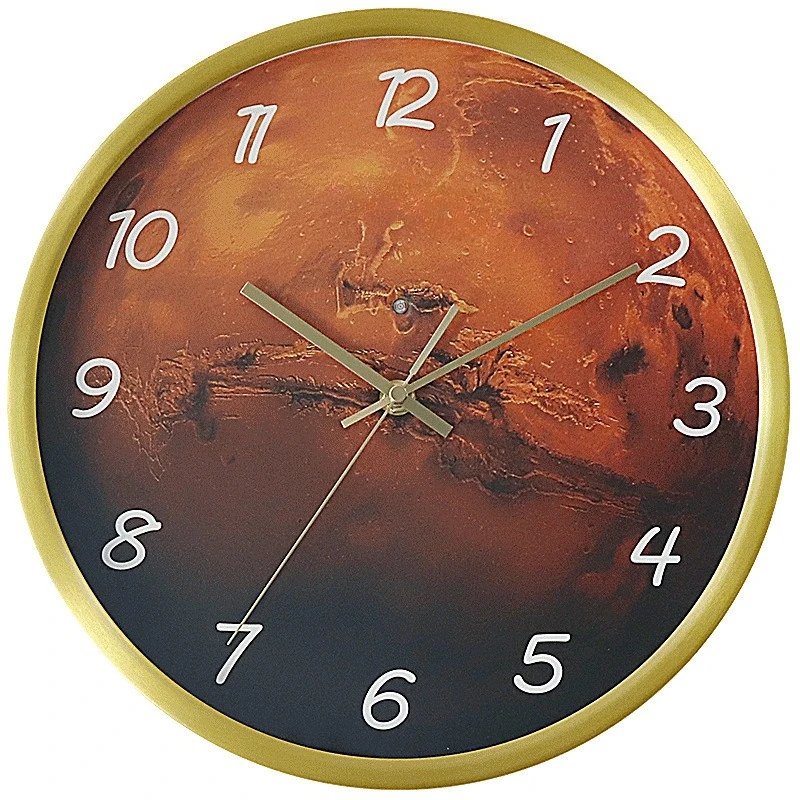 

Wall clock Voice-activated intelligent induction LED luminous wall clock Mars study bedroom Modern metal wall clock