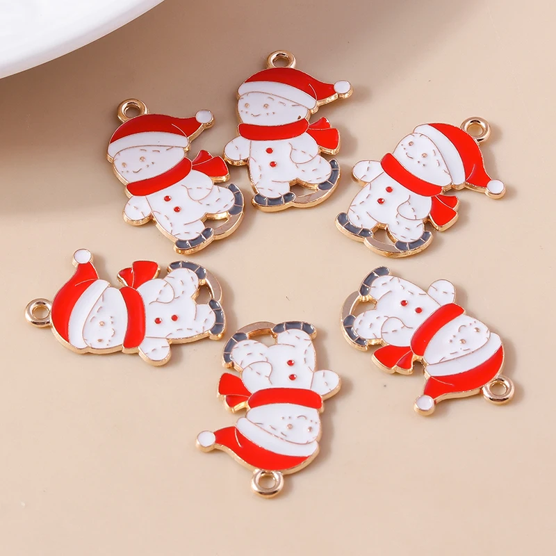 20 Stück 15x24mm Cartoon-Emaille-Weihnachts-Ski-Schneemann-Anhänger für Schmuckherstellung, Ohrringe, Anhänger, Halsketten, DIY-Bastelzubehör – Detail 6