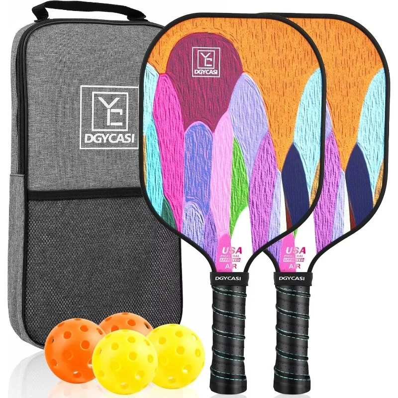 Sharewell Pickleball Paddles Fiberglass Set(2Pcs Paddles),  Multi-colored Leaves for Woman & Teens ,Kids Gift