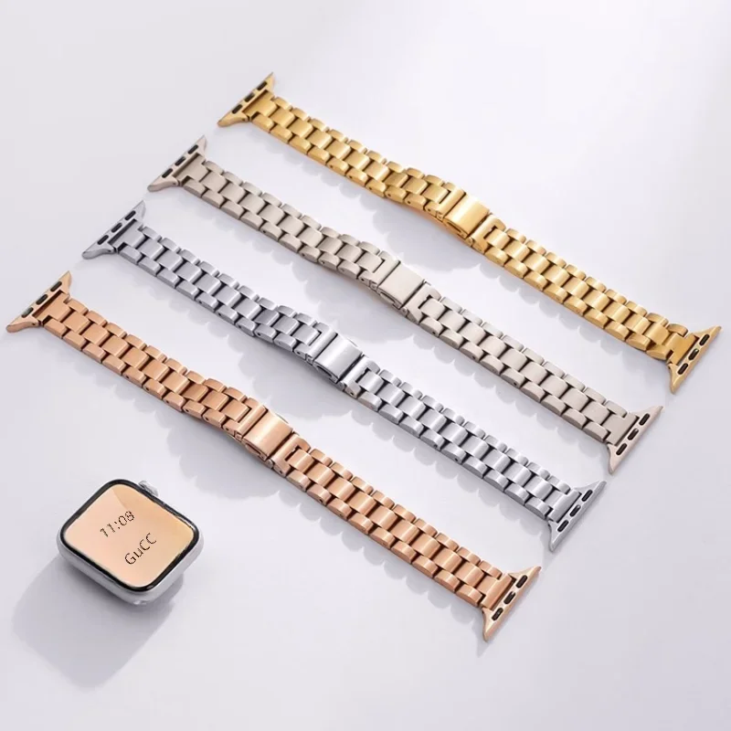 سوار ساعة من الفولاذ المقاوم للصدأ متوافق مع ساعة Apple 38/40/41/42/44/45/49 ملم لسلسلة Iwatch 98765432   حزام نسائي فاخر نحيف