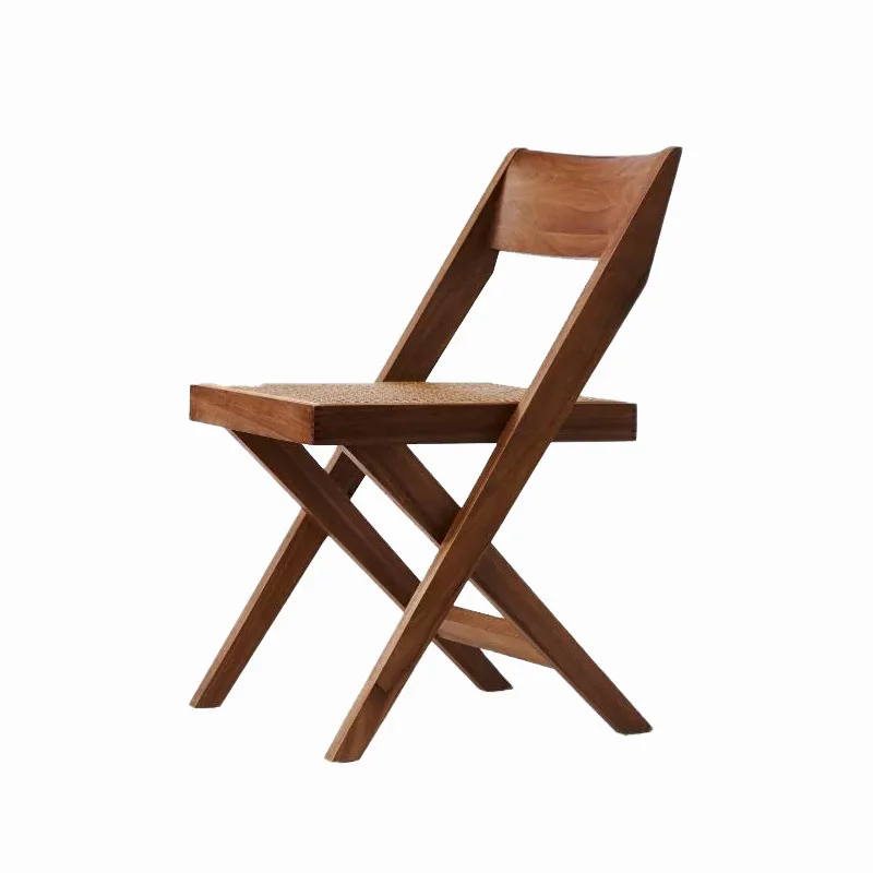

Library Dining Wabi Wind Solid Wood Rattan Dining Chair Nordic Medieval ins Home Simple Back