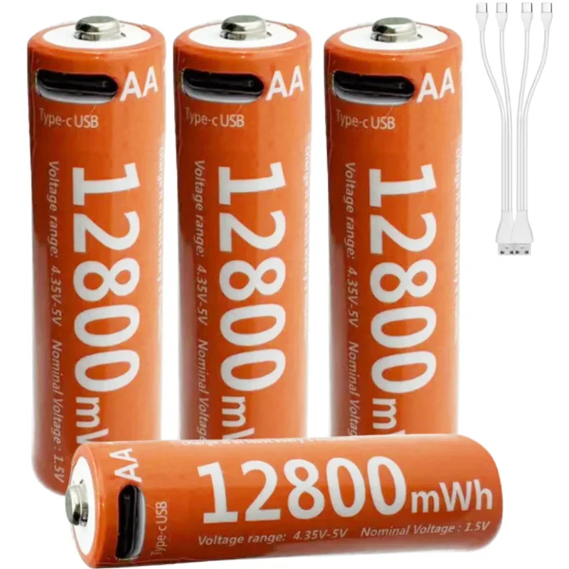 AA Battery 1.5V AA 12800mAh USB rechargeable li-ion battery for remote control mouse small fan Electric toy battery + Cable