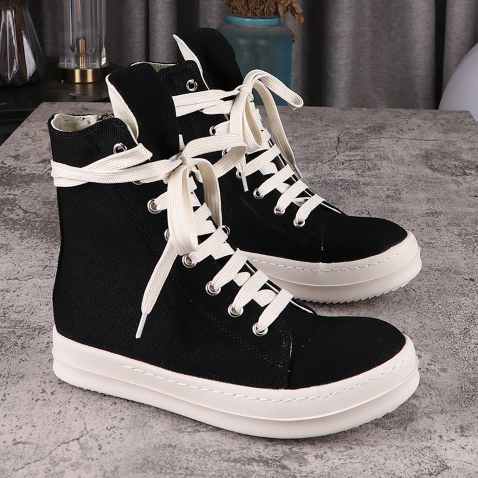 

High top Quality Men and Women Casual Sneakers 35-48 Fashion Designer Canvas shoes Punk Goth Zipper RO Trendy Tennis shoes