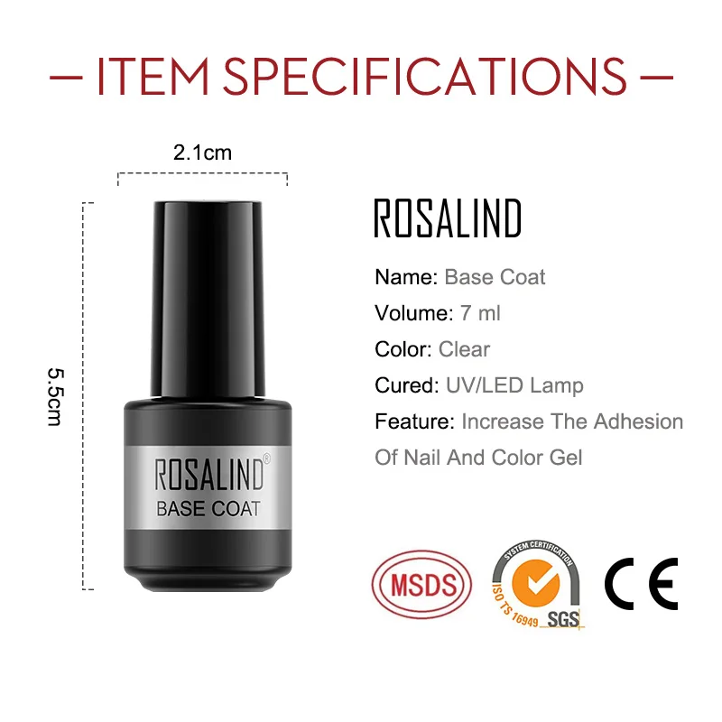 ROSALIND 7ML Matt Base Top Coating Hybrid Varnishe Nail Polish Gel Long Lasting For Art Design Manicure Soak Off Nails Primer