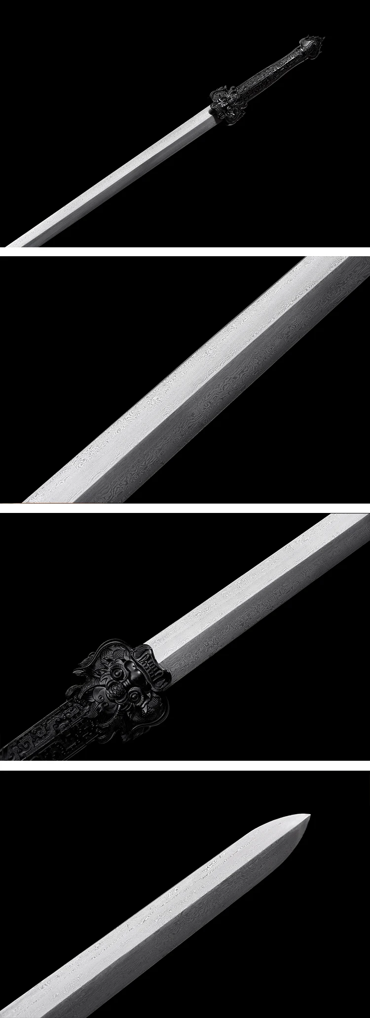 Medieval cosplay Chinese Black Dragon Warrior Sword Damascus steel katana Sharp weapons full tang Ninja martial arts battle