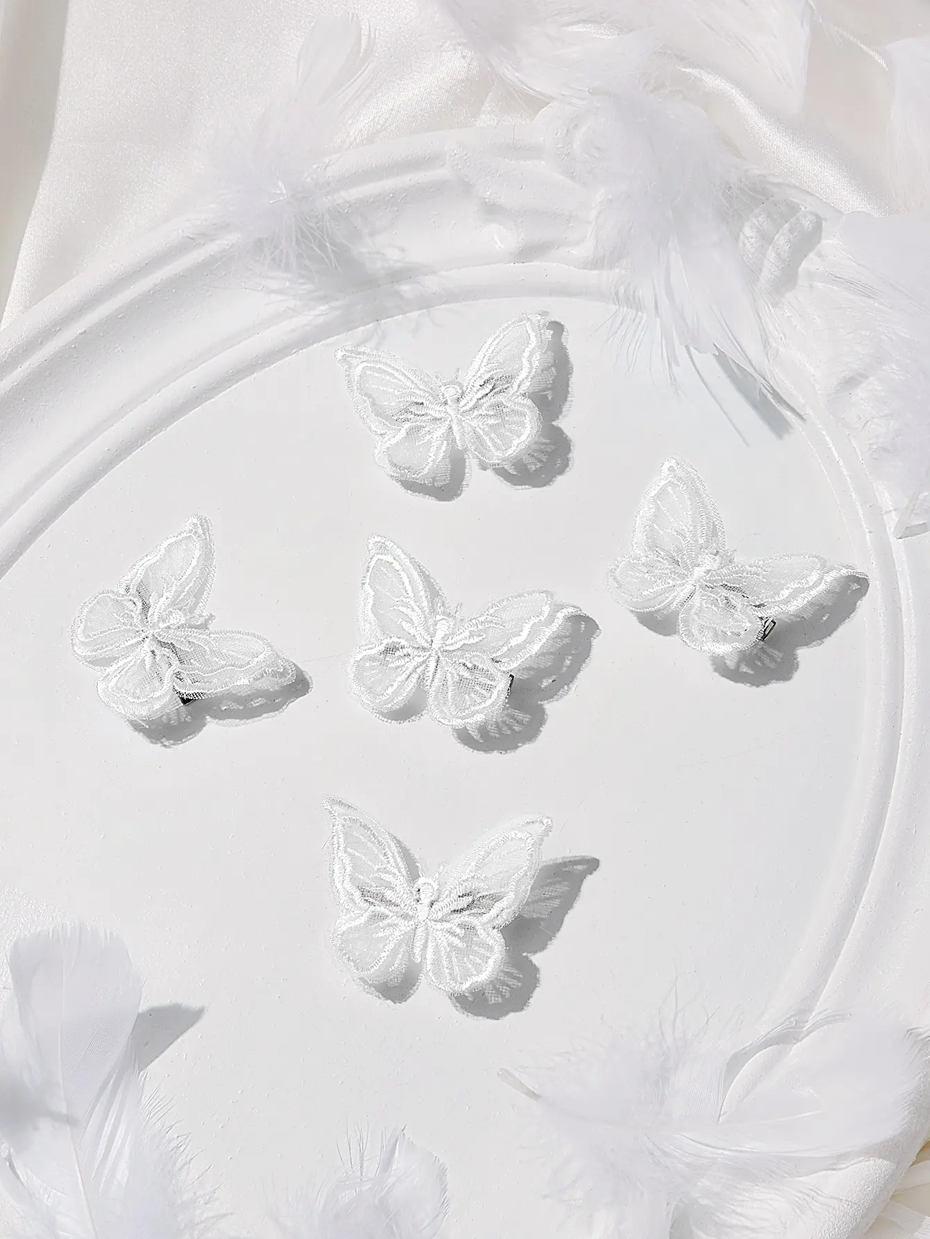 5Pcs  Sweet White Lace Butterfly Hair Clips Butterfly Hair Barrettes Sweet Hairpins for Women Wedding Hair Accessories