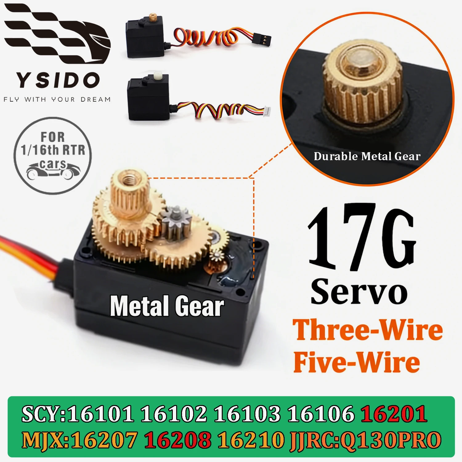YSIDO 17G Metall/Kunststoff-Getriebe-Servo 3/5-Draht Digital-Servo für 1/16 RC-Auto Passend für SCY 16201 MJX 16210 JJRC Q130 PRO Upgrade-Teile