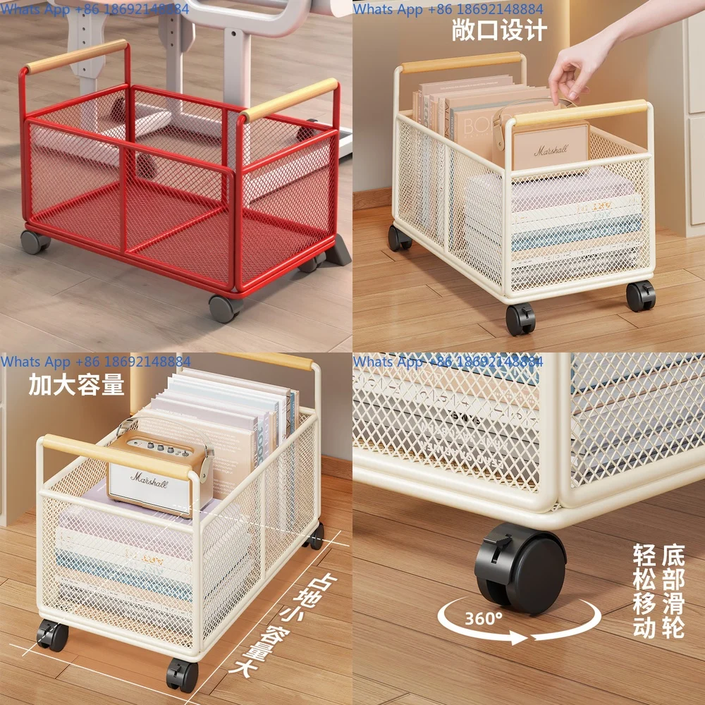 

Under Desk Book and Bag Storage Cart with Wheels Mobile Home Organizer Shelf