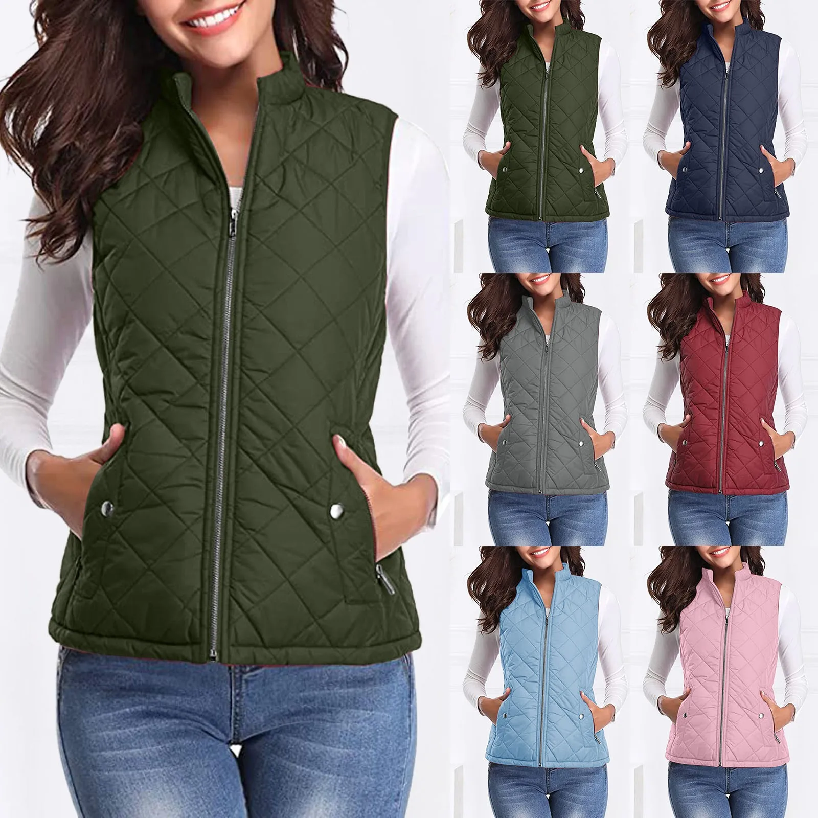 

Sleeveless Jacket Vest Coat Female Casual Autumn Warm Vest Cardigan With Pockets Vintage Work Wear Autumn Winter Coats Elegant