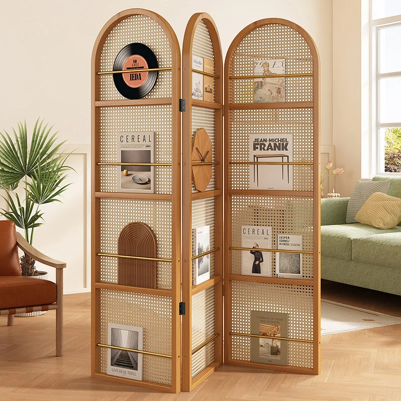 Screen Japanese bamboo rattan weave block partition Famous hotel office entry simple solid wood folding mobile seat screen