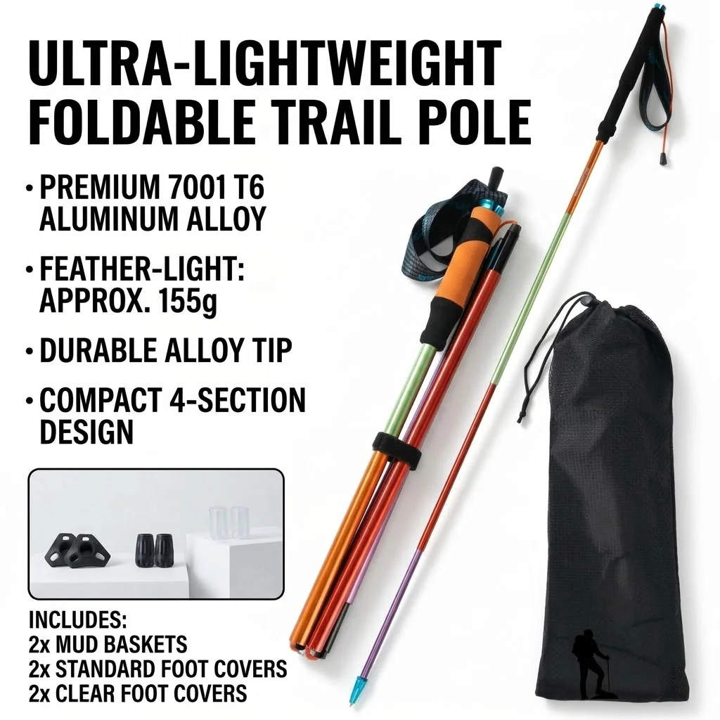 

2pcs Folding Trekking Poles for Trail Running Adjustable Quick Lock Walking Stick Ultralight Carbon Aluminum Nordic Hiking Pole