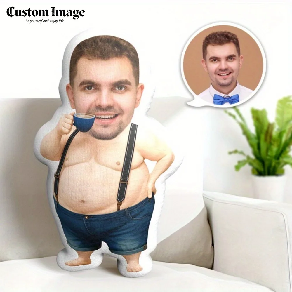 

Mini Big Belly Pillow for Men, Custom Photo Love Theme Cushion, Zipper Washable Design, Home Decorative Pillow