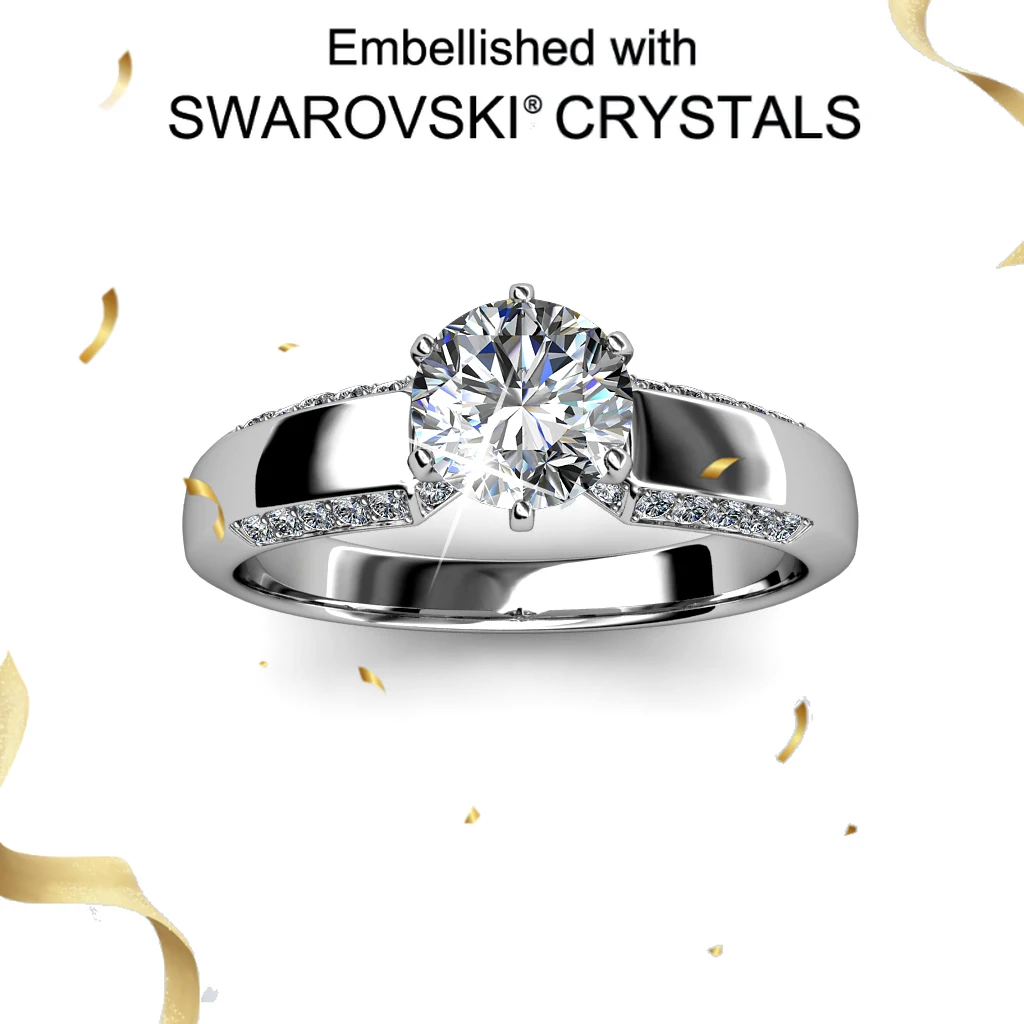 

Daisini 925 Sterling Silver Wedding Ring for Women Adorned with Swarovski Crystal Round Cut Fine Jewelry Elegant Gift for Her