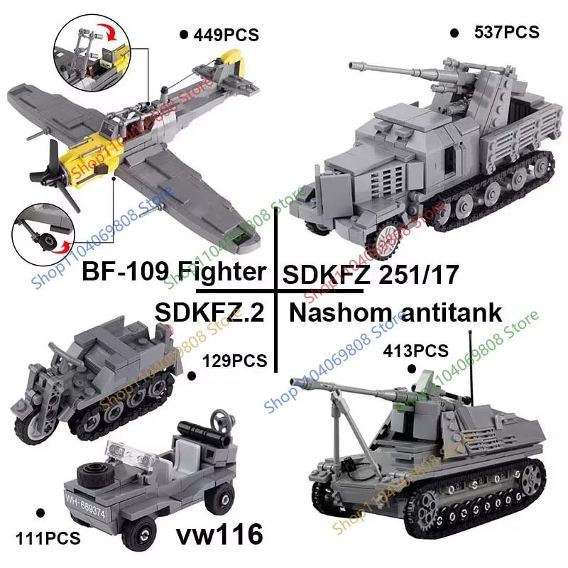 MOC Military Vehicle Building Blocks WW2 French US Soldiers Tank Soldier Armored Vehicle Fighter Jet Rocket Fort Bricks Toys N26