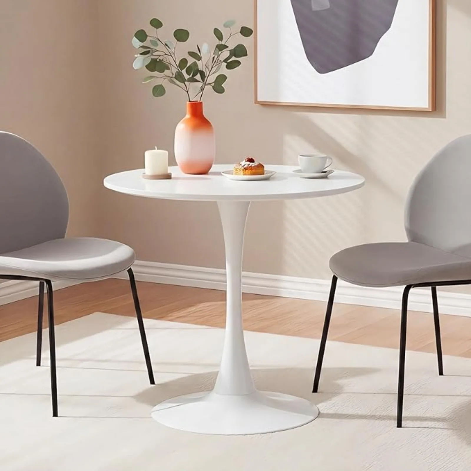 

24 Inch Round Dining Table,-Century Tulip Table with Metal Pedestal Base,ern Leisure Table or Small Space Kitchen Dining Room,Ea