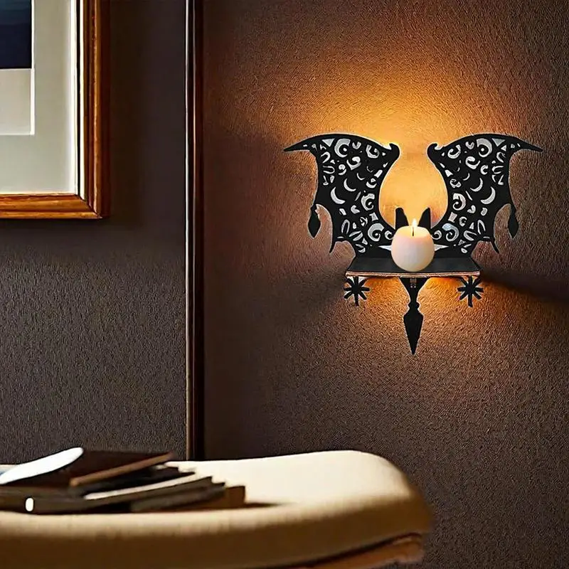 Black Bat Wall Shelf Bat Spooky Wall Goth Wooden Storage Shelf Practical Wall Display Shelves Smooth Wall Storage Shelves For