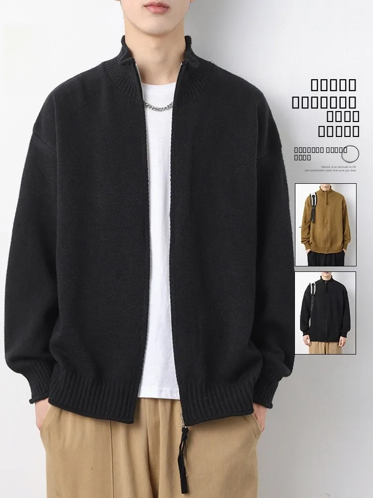 

Мужской зимний кардиган Rampo свободного кроя, новый повседневный свитер с длинным рукавом и воротником-стойкой, верхняя одежда для молодежи, модный стиль