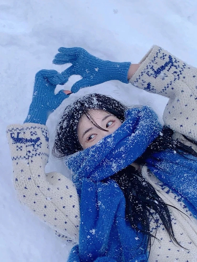 وشاح أزرق سميك للجنسين، دافئ للشتاء، متعدد الاستخدامات للسفر، طويل مستطيل الشكل، بأسلوب كوري، لون واحد، وشاح/شال للرجال والنساء