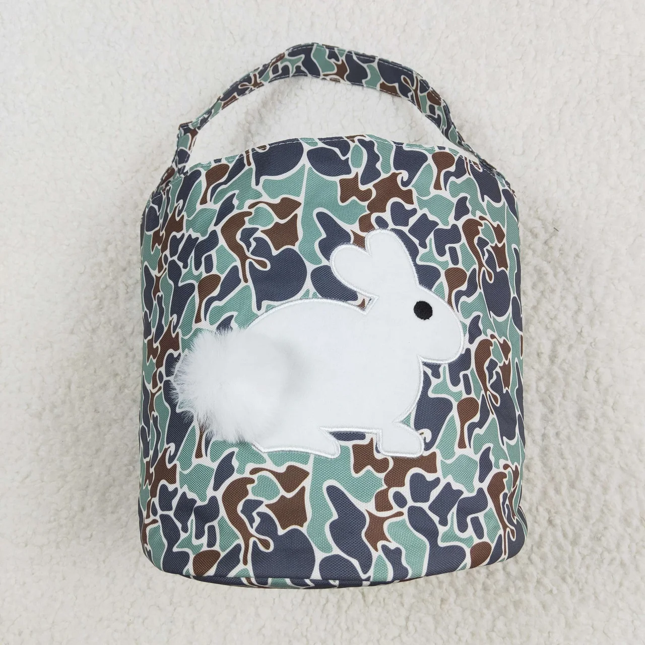 Wholesale Children Easter Embroidery Rabbit Basket Toddler Baby Boy Girl Holiday Green Camo Bag