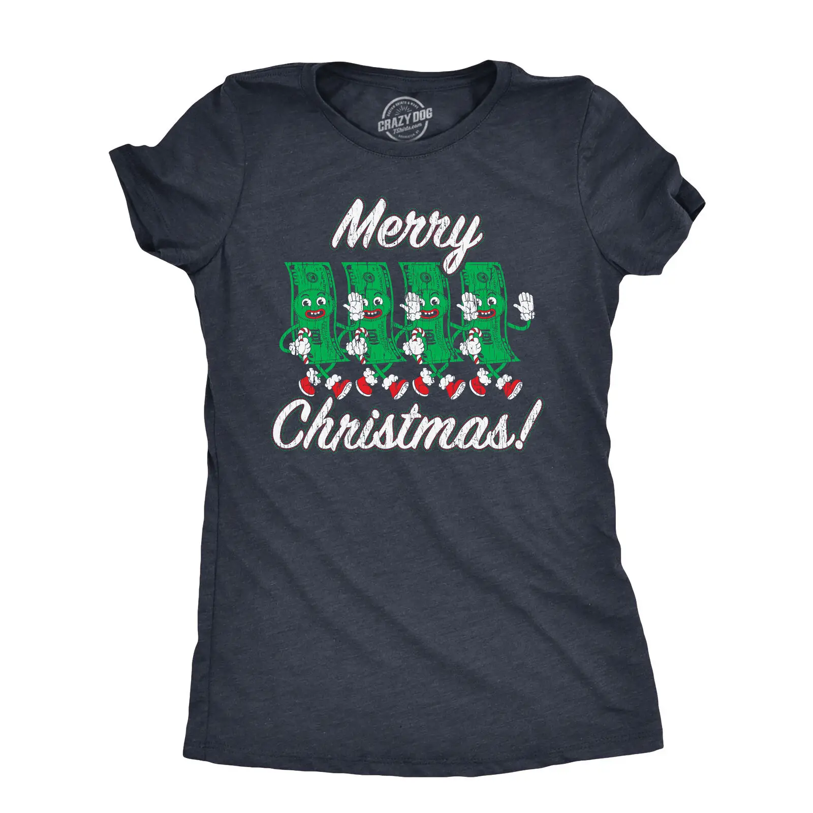 

Womens Merry Christmas T Shirt Funny Retro Xmas Dollar Bills Cash Money Joke Tee