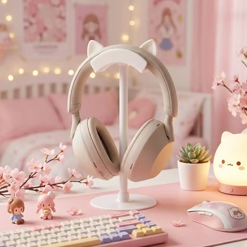 Ins Cute Korean-style Headphone Stand New Girl Pink Gaming Headset Holder Over-ear Hanger Desktop Storage and Display Cute Gift image 3