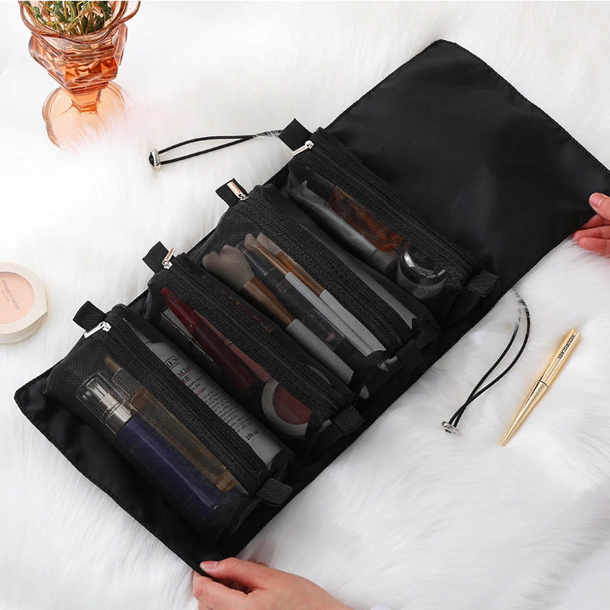 Travel Portable Foldable Large Capacity Detachable Four In One Toiletries And Cosmetics Storage Bag